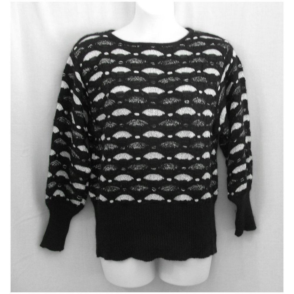 Mondi Vintage 80s Black Silver Sweater Angora Wool Blend